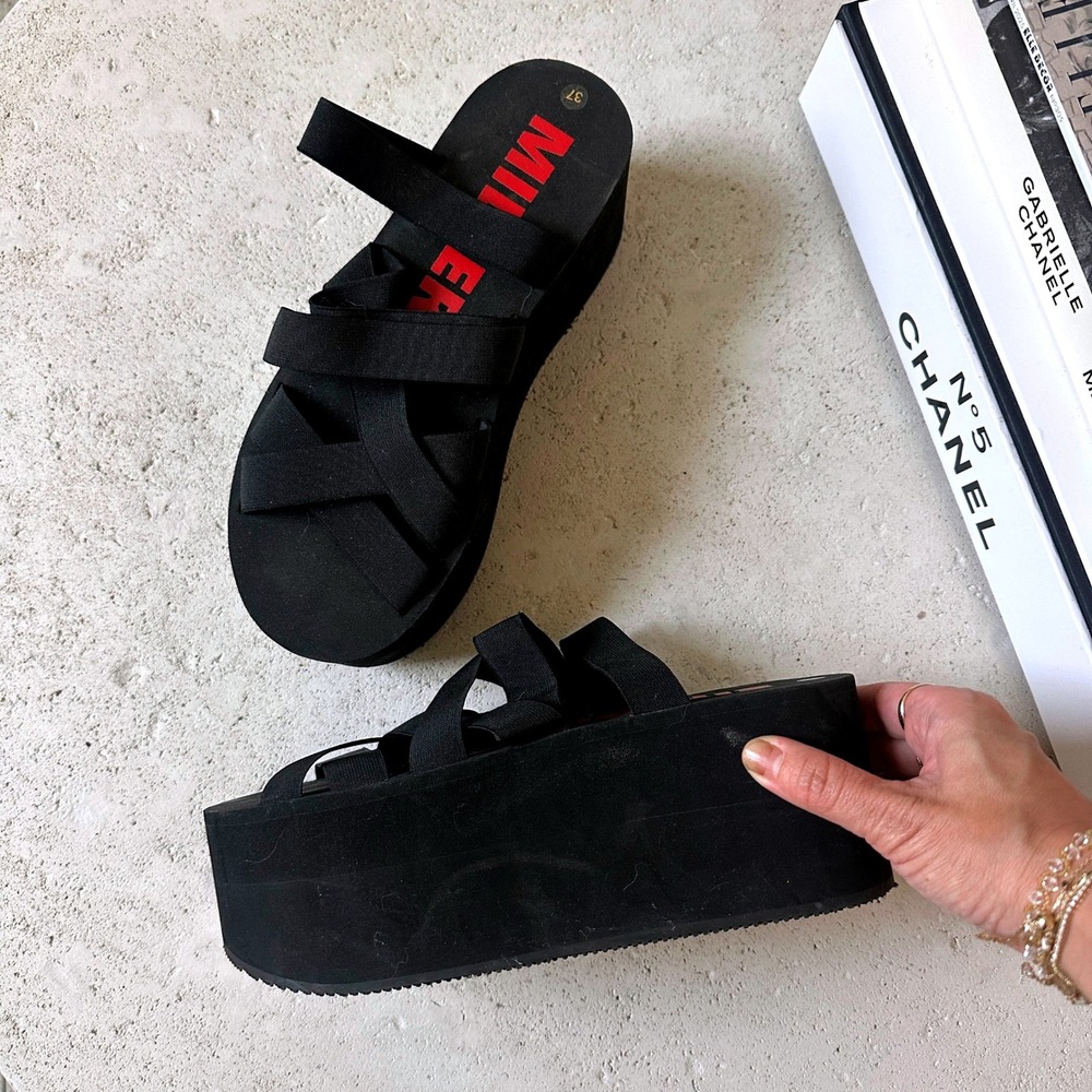 Simon Miller Foami Stretch Black Platform Wedge Sandals Elastic Straps 37